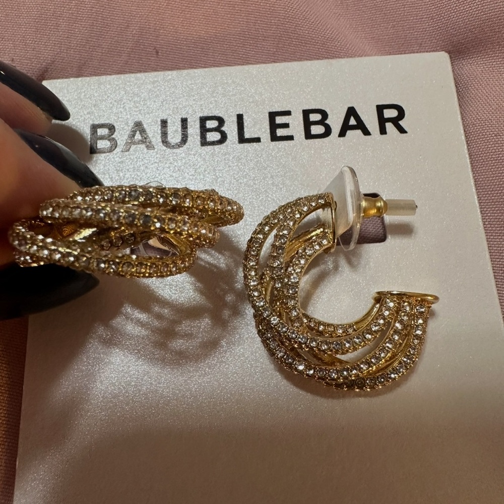 BaubleBar Multi-Layered Pave Set Hoop Earrings NWT - Picture 2 of 2